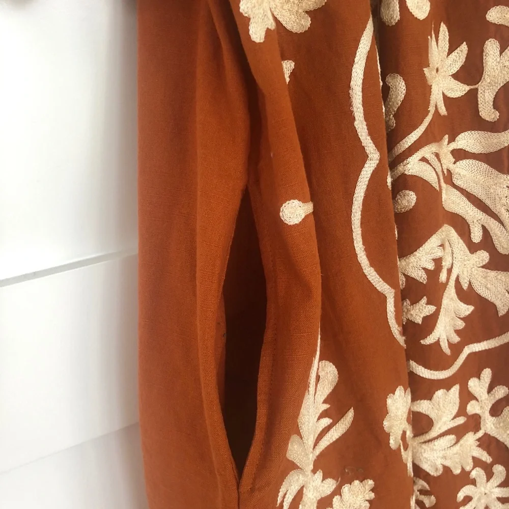 ✨HP✨FREE PEOPLE Embroidered Fiona Midi Dress Deep Ochre XS